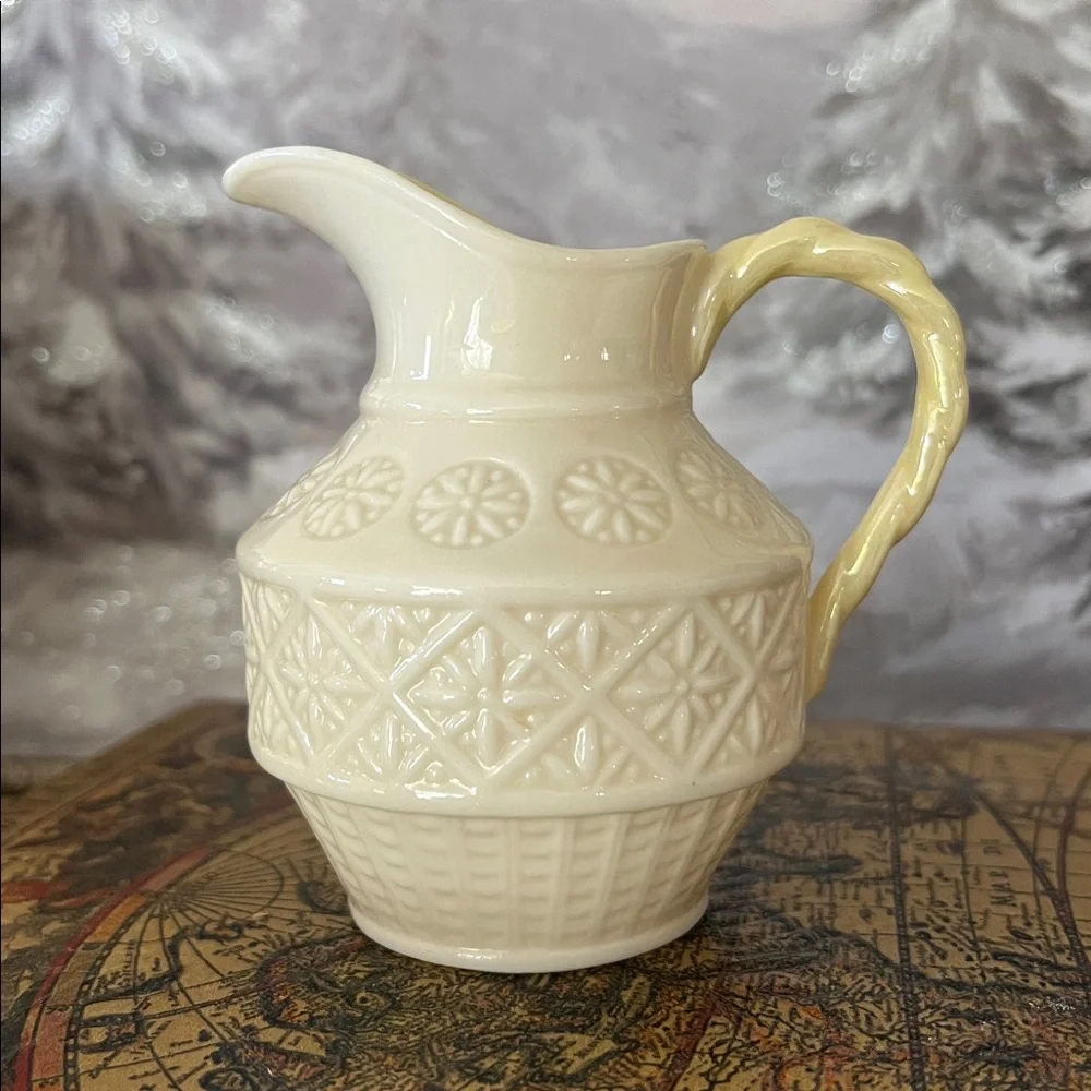 Vintage Belleek Ireland Creamer & Sugar Set | Embossed Basketweave Creamware